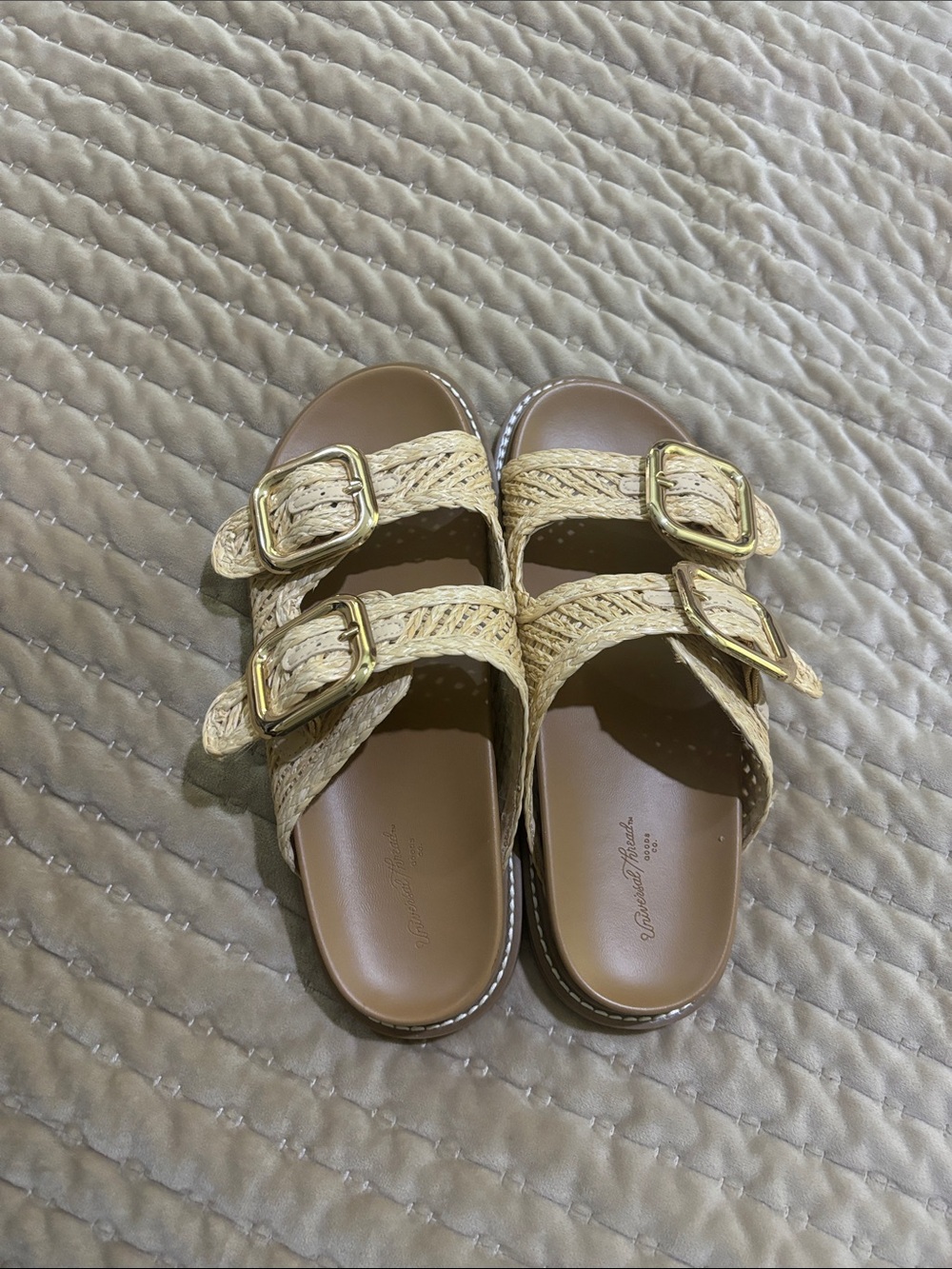 Universal Thread Braided Double-Buckle Sandals in Beige
